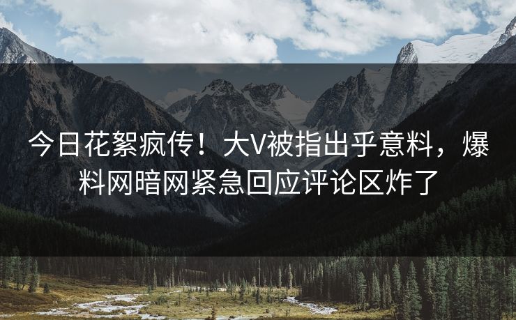今日花絮疯传！大V被指出乎意料，爆料网暗网紧急回应评论区炸了