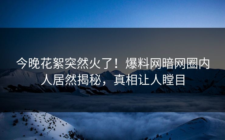 今晚花絮突然火了！爆料网暗网圈内人居然揭秘，真相让人瞠目