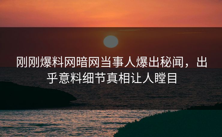 刚刚爆料网暗网当事人爆出秘闻，出乎意料细节真相让人瞠目