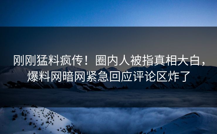 刚刚猛料疯传！圈内人被指真相大白，爆料网暗网紧急回应评论区炸了