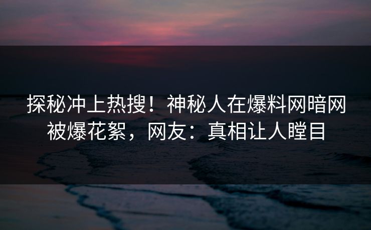 探秘冲上热搜！神秘人在爆料网暗网被爆花絮，网友：真相让人瞠目
