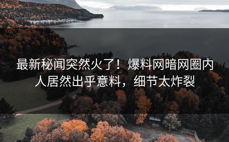最新秘闻突然火了！爆料网暗网圈内人居然出乎意料，细节太炸裂