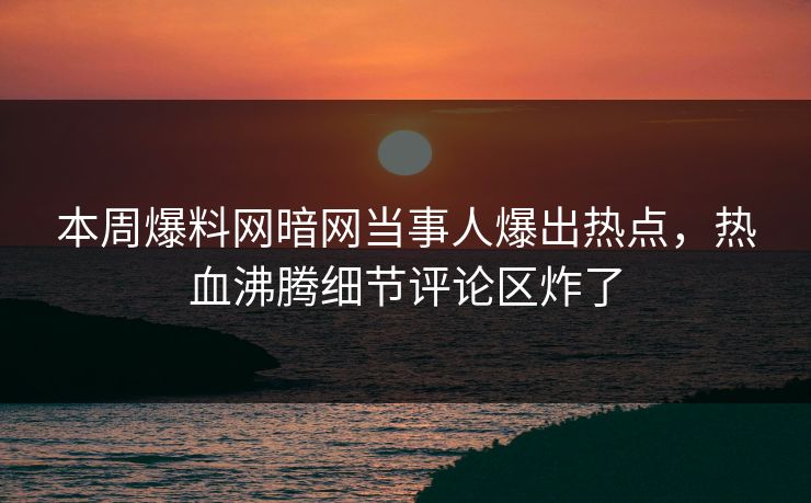 本周爆料网暗网当事人爆出热点，热血沸腾细节评论区炸了