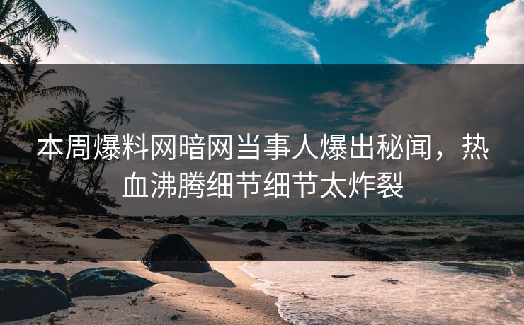 本周爆料网暗网当事人爆出秘闻，热血沸腾细节细节太炸裂