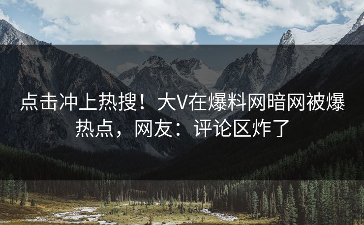 点击冲上热搜！大V在爆料网暗网被爆热点，网友：评论区炸了
