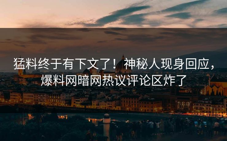 猛料终于有下文了！神秘人现身回应，爆料网暗网热议评论区炸了