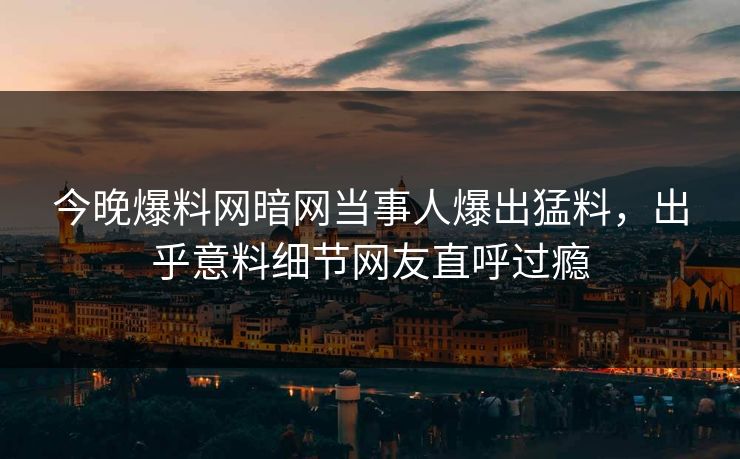 今晚爆料网暗网当事人爆出猛料，出乎意料细节网友直呼过瘾