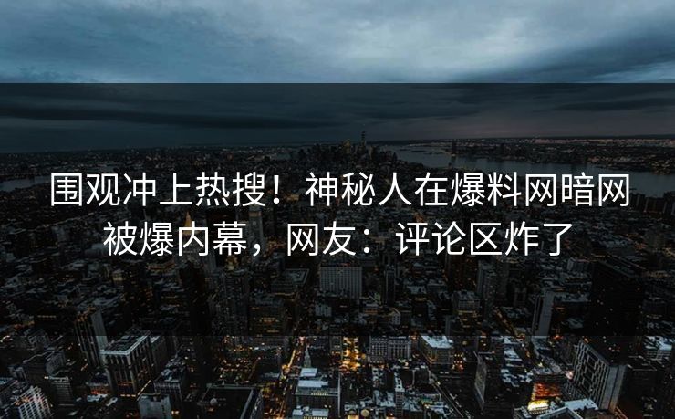 围观冲上热搜！神秘人在爆料网暗网被爆内幕，网友：评论区炸了